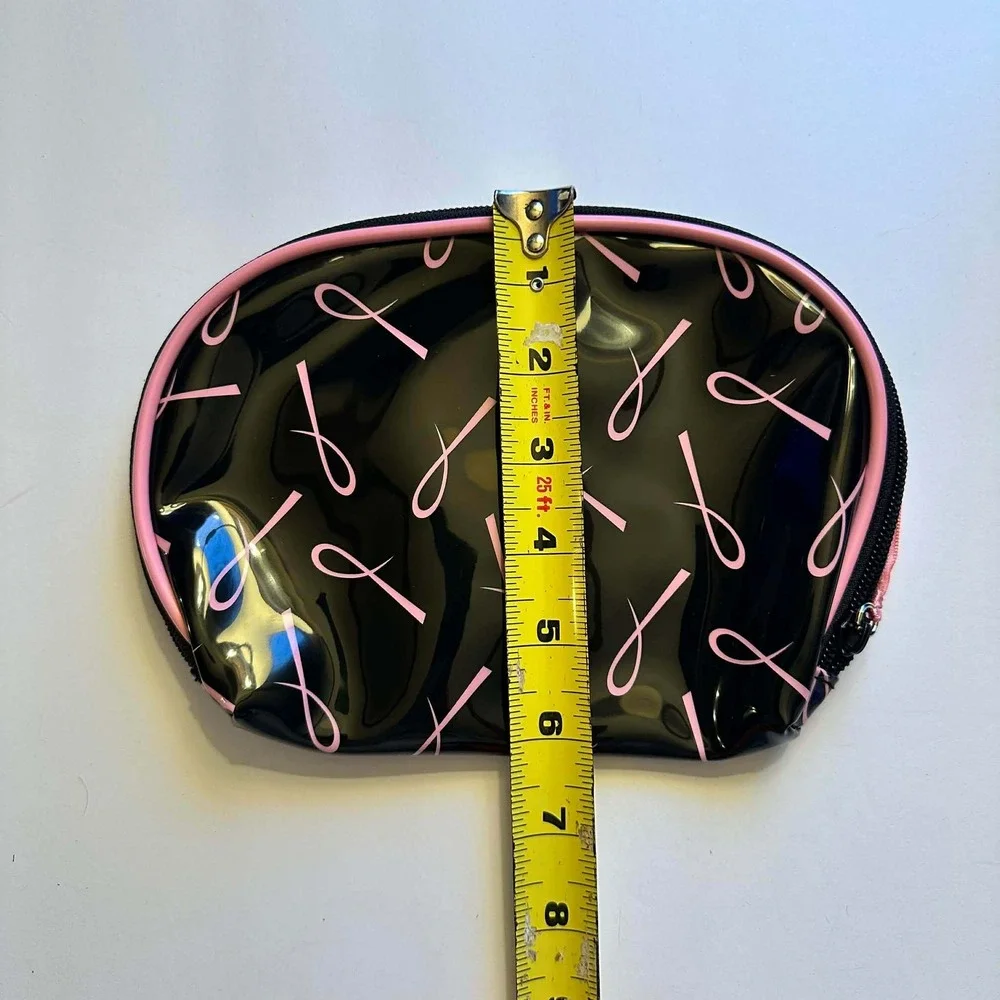Pink Ribbon Breast Cancer Awareness Cosmetic‎ Makeup Bag Black Pouch vintage